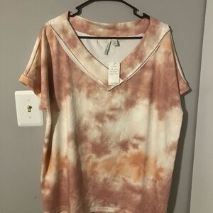 Cato Live Well Lifestyle Tie-Dye V-Neck Women Top size Large NWT New